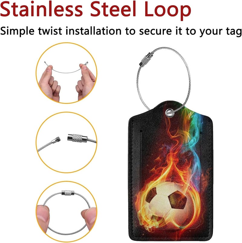 GACCAP 2 Pack Luggage Tags for Suitcase, Privacy Cover ID Label with Stainless Steel and Address Card for Travel Bag Backpack Cruise Ship Essentials Tag Men Boys - Cool Soccer - Image 2